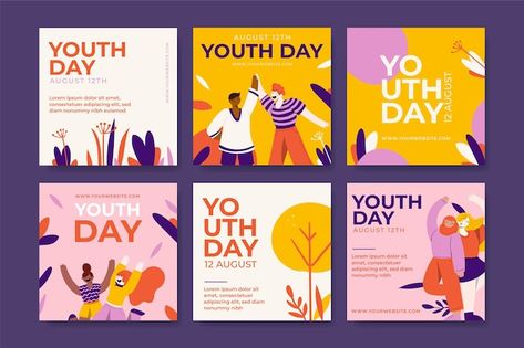 International Youth Day, Youth Day, Hubble Space, Vector Hand, Post Design, Social Media Post, Graphic Resources, Hand Drawn, Vector Free