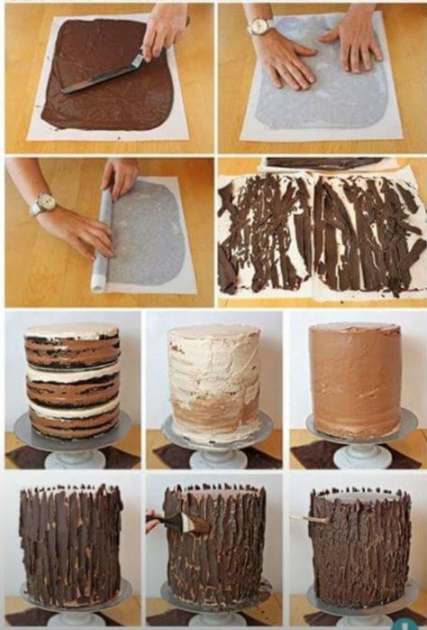 Stump Cake Tutorial, Masha Cake, Stump Cake, Chocolate Shards, Fairy Birthday Cake, Woodland Cake, Log Cake, Creative Cake Decorating, Forest Cake