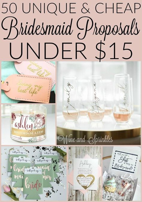 50 Cheap and Unique Bridesmaid Proposals Under $15 for inviting your family and friends to join your Bridal Party #bridesmaidproposal #budgetwedding #bridetribe Bridesmaid Proposal Cheap, Cheap Bridesmaid Proposal, Bridesmaid Proposal Ideas, Bridesmaid Proposal Diy, Bridesmaid Diy, Bridesmaid Proposals, Asking Bridesmaids, Unique Bridesmaid, Bridesmaid Boxes