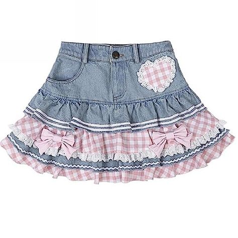 shopaholic mimi's Amazon Page Denim Skirts Online, Kawaii Skirt, Preppy Mode, Lace Cake, Mode Kawaii, Y2k Mini Skirt, Mini Skirt Style, Rok Mini, Style Kawaii