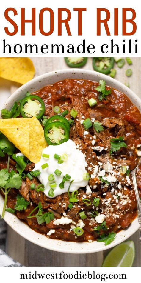 Short Ribs Chili Recipe, Short Rib Chili, Stovetop Chili, Chili Chili, Chilli Recipes, Chili Cook Off, Short Rib, Homemade Chili, Beef Short Ribs