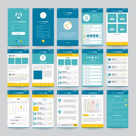 Set of mobile screens with ui for applic... | Free Vector #Freepik #freevector #calendar #business #menu #music Login Web, Application Ui Design, Desain Ux, Web And App Design, Telephone Design, Ui Ux 디자인, Android App Design, Mobile App Design Inspiration, App Design Inspiration