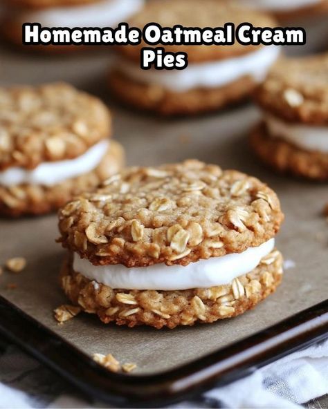 Oatmeal Cream Pie Cookies, Homemade Oatmeal Cream Pies, Cream Pie Cookies, Easy Cream Pie, Oatmeal Cream Pie, Soften Brown Sugar, Oatmeal Creme Pie, Chocolate Candy Recipes, Oatmeal Cream Pies