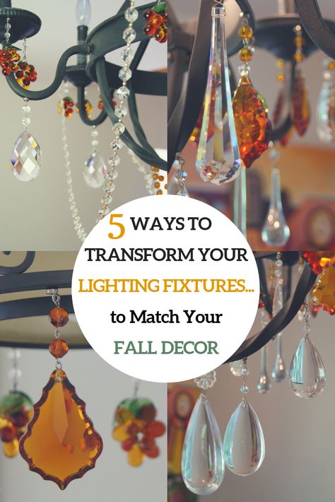 Instantly transform your lamps and chandeliers to match your fall decor! #falldecor #falltablescapes Fall Decor For Chandelier, Autumn Chandelier Decor, Thanksgiving Chandelier Decor, Fall Chandelier Decor, Fall Chandelier, Fall Chandelier Decorations, How To Decorate A Chandelier, Decorating Chandeliers, Fall Room Decor Diy