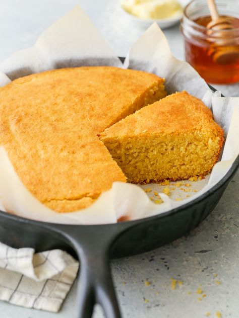 Honey Buttermilk Cornbread - Completely Delicious Easy Skillet Cornbread, Buttermilk Cornbread Recipe, Easy Cornbread Recipe, Honey Butter Recipe, Cornbread Recipes, Completely Delicious, Buttermilk Cornbread, Honey Cornbread, Cornbread Easy