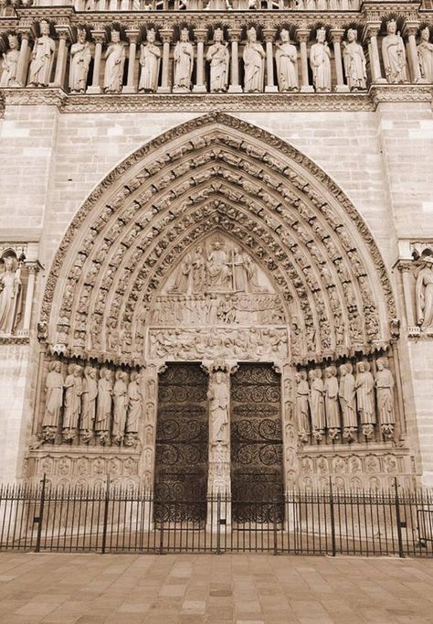 Notre Dame Cathedral Entrance Doors Arch Friezes Cathedral Entrance, Noter Dame, Architecture Classic, Cultural Crafts, Notre Dame Cathedral, France Travel Guide, Building Drawing, Paris Inspired, Gothic Cathedral