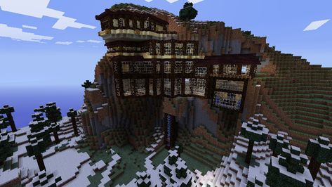 Minecraft Mountain House Ideas, Mountain House Ideas, Big Minecraft Houses, Minecraft Survival House, Minecraft Mountain House, Minecraft Mountain, Mountain Mansion, Survival House, Minecraft Houses Survival