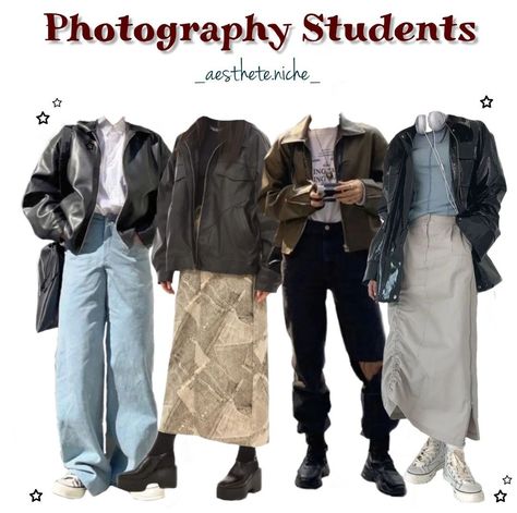 Photography Student Outfit, Arty Clothes Aesthetic, Fashion Student Outfit Aesthetic, Main Character Outfit Aesthetic, Journalism Student Aesthetic Outfit, Film Major Outfit, Fashion Major Outfits, Film Major Aesthetic Outfits, Film Student Outfit