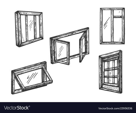 Window Drawing Sketch, Windows Sketch, Windows Drawing, Architecture Tips, Wooden Engraving, Window Sketch, Shadow Architecture, Yellow Window, Drawing Furniture