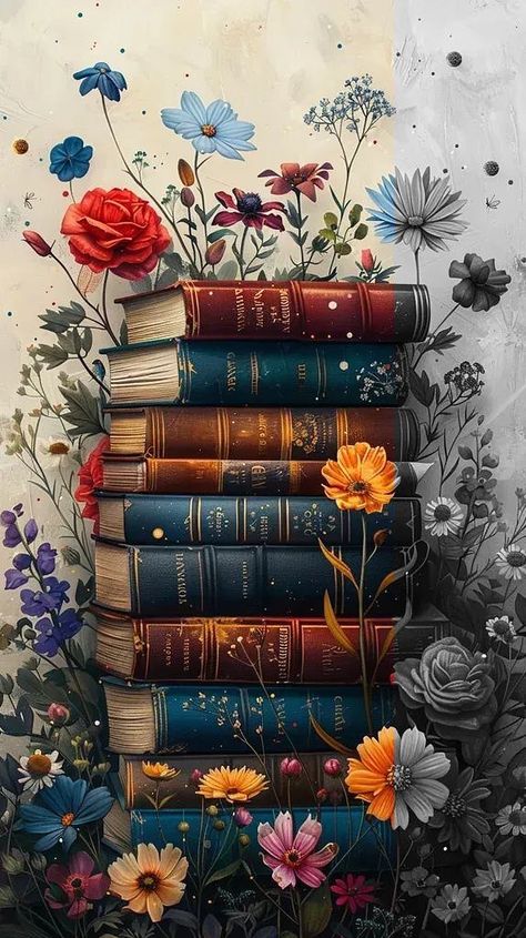 Stack Of Books Aesthetic Vintage, Reading Background Wallpapers, Fall Flowers Photography, Vintage Book Wallpaper, Book Cover Wallpaper, Book Background, Book Artwork, Victorian Flowers, Book Wallpaper