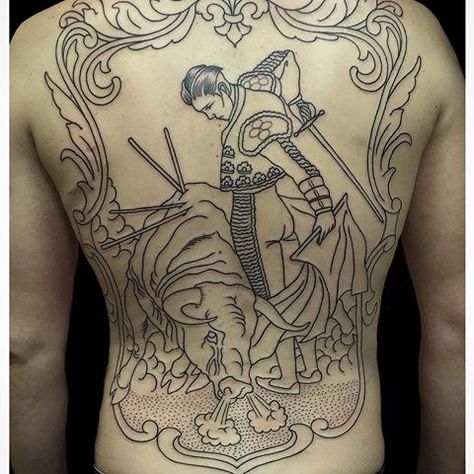 Matador Tattoo Ideas, Spanish Inspired Tattoos, Matador Tattoo, Hemingway Tattoo, Matador Art, Chest And Back Tattoo, Spanish Tattoos, Flash Ideas, Torso Tattoos