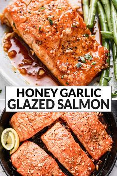 This baked Honey Garlic Salmon is easy and impressive! Moist, perfect salmon pan fried and baked in the oven, topped with an easy honey garlic pan sauce. One of the best easy and healthy salmon recipes! Honey Garlic Glazed Salmon, Fried Salmon Recipes, Salmon Recipes Oven, Cena Light, Perfect Salmon, Honey Garlic Salmon, Pan Fried Salmon, Garlic Salmon, Pan Sauce