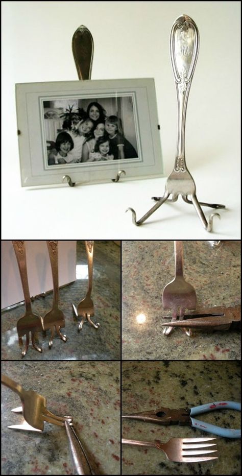 50 Pictures of Amazing Ideas To Reuse Forks Phone Stand Ideas, Fork Crafts, Koti Diy, Fork Art, Cutlery Art, Silverware Crafts, Fork Jewelry, Vintage Jewelry Diy, Silverware Art