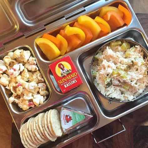 Bell Pepper Chips, Chicken Salad Lunch, Salad Lunch Box, Peppermint Popcorn, Salads For Kids, Luncheon Menu, Salad Lunch, Rice Crackers, Primal Kitchen