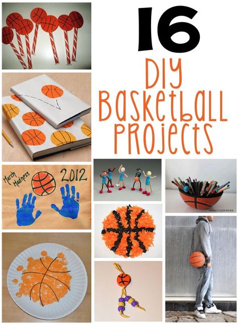 16 DIY Basketball Projects - If you have a basketball fan, whether young or old, check out this collection of fun and unique basketball crafts. (http://aboutfamilycrafts.com/16-diy-basketball-projects/) Basketball Ideas Diy, Diy Basketball Gifts, Basketball Activities For Kids, Basketball Crafts For Kids, March Madness Crafts, Basketball Project, Basketball Crafts, Diy Basketball, Ball Birthday Parties