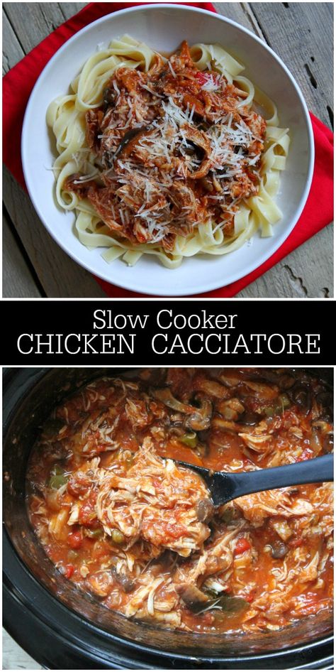 Slow Cooker Chicken Cacciatore recipe from RecipeGirl.com #slow #cooker #slowcooker #cooked #crockpot #chicken #cacciatore #italian #ww #wwfreestyle #weightwatchers #recipe #RecipeGirl Crockpot Chicken Cacciatore, Slow Cooker Chicken Cacciatore, Slow Cooker Brisket, Cacciatore Recipes, Chicken Cacciatore Recipe, Sheet Pan Dinners Chicken, Easy Slow Cooker Chicken, Chicken Cacciatore, Easy Slow Cooker