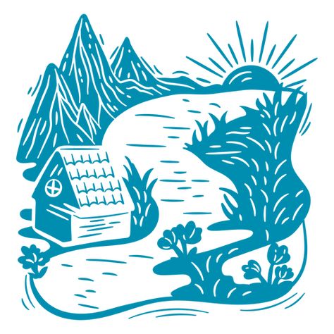 Cabin by the River PNG Design Cabin By The River, Ramen Kitchen, River Graphic, Pool Drawing, River Logo, Graphic Tshirt Outfit, Images Cartoon, Boat Illustration, Pattern Photography