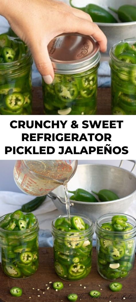 Pickled Jalapenos Recipe, Sweet Refrigerator Pickles, Pickled Jalapeno Recipe, Recipes With Banana Peppers, Canned Jalapenos, Pickled Jalapenos, Jalapeno Recipes, Refrigerator Pickles, Pickling Jalapenos