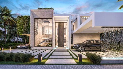 The Palm Villa - Dubai, UAE | B8 Architecture and Design Studio B8 Architecture, Luxury Villa Design, Dubai Houses, Dubai Architecture, Modern Villa Design, Villa Plan, Dubai Luxury, Modern Villa, Bungalow House