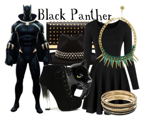 Black Panther by mcu-marvel-creations on Polyvore featuring polyvore fashion style Fahrenheit Ted Baker Jennifer Lopez CHARLES & KEITH Gladys Tamez Millinery clothing marvel comics blackpanther tchalla Black Panther Inspired Outfits, Black Panther Style, Female Black Panther, Panthers Outfit, Avengers Outfits, Everyday Cosplay, Movie Inspired Outfits, Marvel Clothes, Black Panther Party