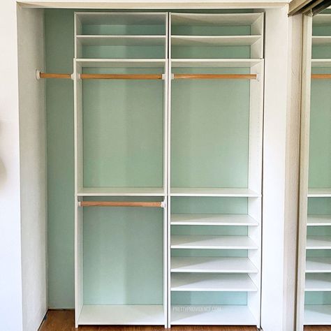 Small Closet Makeover (Closet Bookshelf Hack) - Pretty Providence Bookshelf Closet Hack, Easy Closet Makeover, Target Bookshelf Closet, Closet Bookshelf, Target Bookshelf, Bookshelf Hack, Target Shelves, Closet Bookshelves, Small Closet Makeover