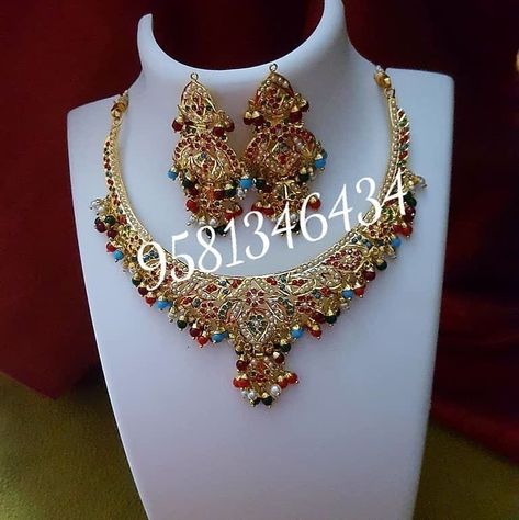 Nauratan Jewellery Indian Weddings, Nizam Jewellery, Jadau Necklace, Hyderabadi Jewelry, Jadau Jewellery, Multicolor Necklace, Bridal Necklace Designs, Rani Pink, Indian Bridal Jewelry Sets