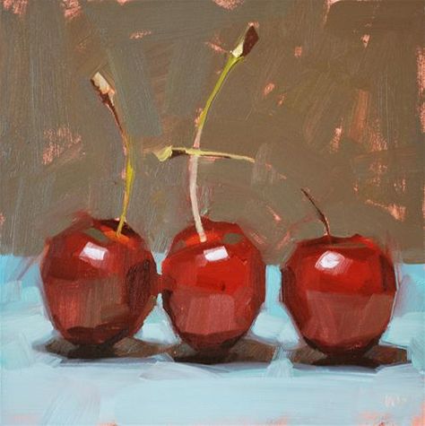 "Cheery Cherries" by Carol Marine  By far the best art teacher I've had the pleasure of having. Carol Marine, Marine Painting, Daily Painters, Still Life Fruit, Fruit Painting, Daily Painting, Painting Still Life, Still Life Art, Fruit Art