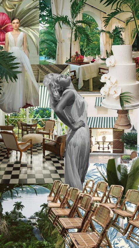 Created by sisteredstates on Shuffles Old Money Tropical Aesthetic, White Lotus Wedding Decor, White Lotus Wedding, White Lotus Themed Party, White Lotus Party, White Lotus Aesthetic, Tropical Aesthetic, Sicily Wedding, Table Arrangements Wedding