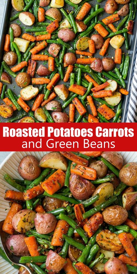 Roast Chicken Slow Cooker, Cooking Classy Recipes, Garlic Herb Roasted Potatoes, Roasted Potatoes Carrots, Recipes Healthy Vegetarian, Steak Sides, Perfect Roast Potatoes, Roasted Potatoes And Carrots, Carrots And Green Beans