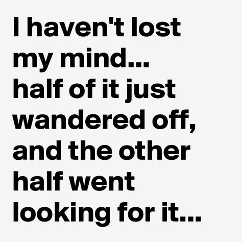 I haven't lost my mind... half of it just wandered off, and the other half went looking for it... Absent Minded, Lost My Mind, Story Poems, The Other Half, Totally Me, Other Half, Life Is Hard, Mindfulness Quotes, Lose My Mind