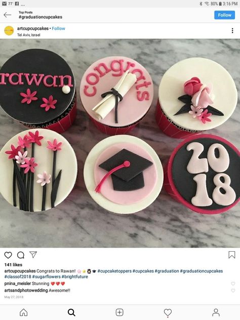 Graduation Cupcakes 2024, Graduation Cupcake Cake, Grad Cupcakes, Lilac Decor, Farewell Cake, Prom Decorations, Graduation Desserts, Cupcakes Fondant, Birthday Room