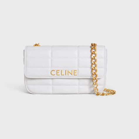 CHAIN SHOULDER BAG MATELASSE MONOCHROME CELINE in Quilted CALFSKIN - Arctic White | CELINE Tas Celine, Celine Bags, Celine Bag, Chain Shoulder Bag, Small Leather Goods, Dior Bag, Small Bags, Crossbody Shoulder Bag, Shoulder Bag Women