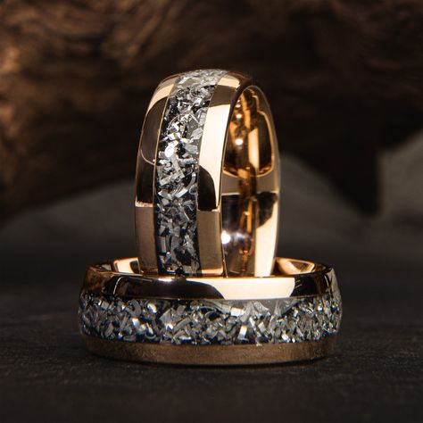 Cosmos Meteorite Ring, Unique Tungsten Ring, Meteorite Ring, Mens Wedding Band, Wedding Ring, Engagement Ring, Mens Ring - NO special instructions (Built to wear 24/7) - Each Ring comes with a custom engraved rustic wood box - Customer support from our company  24/7 - Custom Box Engraving for you! Step into the celestial realm with our Cosmos Gold Hammered Meteorite Ring - a masterpiece that seamlessly marries the elegance of earthly luxury with the mystique of the cosmos. Meticulously handcraft Men's Engagement Rings For Him, Male Engagement Ring Men, Men’s Ring, Meteorite Ring Men, Meteorite Wedding Ring, Unique Mens Wedding Bands, Wedding Rings Men, Men Wedding Rings, Men Engagement Ring