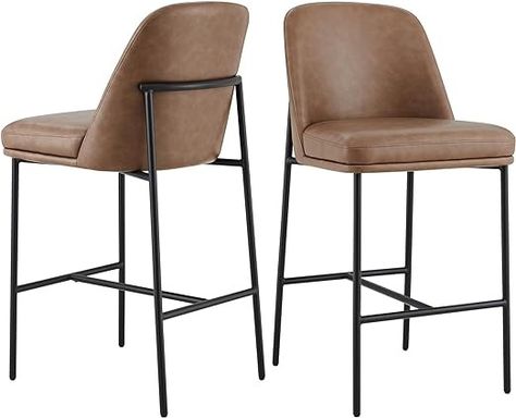 Amazon.com: CHITA Counter Height Bar Stools Set of 2, Metal Barstools for Kitchen Island, 27" H Seat Height, Faux Leather, Saddle Brown : Home & Kitchen China Cabinet Bar, Metal Barstools, Counter Stools With Backs, Kitchen Island With Seating, Stools With Backs, Counter Height Bar, Living Room Side Table, Furniture Trends, Metal Bar Stools