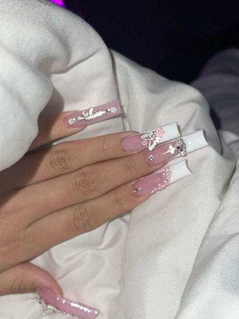 Long Square Nails With Charms, Square Bling Nails, Long Nails With Charms, Charms Nails, Nails With Charms, Long Square Nails, Polygel Nails, Waste Of Time, Long Acrylic