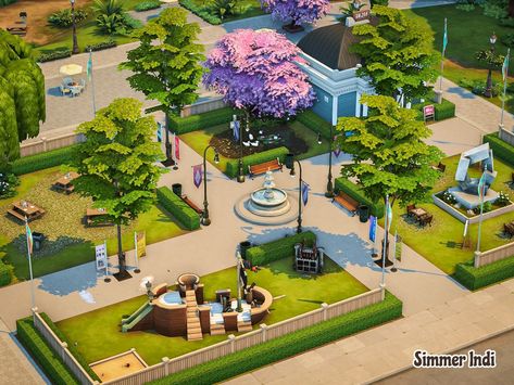 Sims 4 Base Game Park, Sims4 Community Lot, Sims 4 Base Game Community Lot, Sims 4 Park Ideas Layout, Sims 4 Parking Lot, Sims 4 National Park, Sims 4 Newcrest Park, Park Sims 4 Ideas, Sims Park Ideas