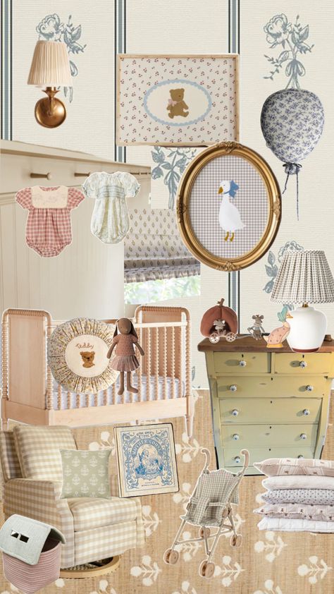 Grandmillenial Nursery Decor Girl, Madeline Themed Nursery, English Cottage Nursery Girl, French Baby Nursery, Pink Vintage Nursery, Cottage Nursery Girl, Vintage Pink Nursery, Blue Girls Nursery, Vintage Nursery Girl