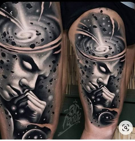 Celtic Tattoos For Men, Astronomy Tattoo, Best Leg Tattoos, Girl Face Tattoo, All In Your Head, Galaxy Tattoo, Wicked Tattoos, Alien Tattoo, Leg Tattoo Men