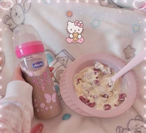 Soft Kidcore Aesthetic, Soft Kidcore, Baby Pink Aesthetic, Inner Child Healing, Cute Snacks, Girl Dinner, Think Food, Dream Baby, Kawaii Food