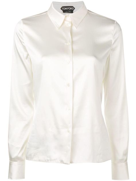 TOM FORD TOM FORD POINTED COLLAR SHIRT - WHITE. #tomford #cloth Dolce And Gabbana Shirts, White Collared Shirt, Flat Collar, Perry Ellis, Dolce E Gabbana, White Silk, Collar Shirt, Dolce & Gabbana, Silk Shirt