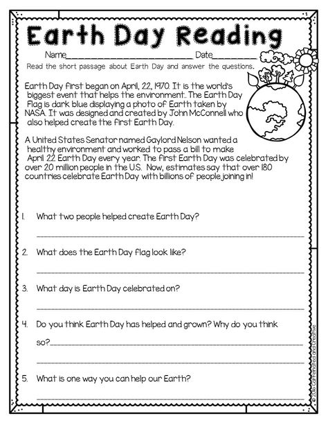 Earth Day Reading is a great way for students to learn how Earth Day started!  Part of a Spring Literacy and Math No Prep Bundle for Second Grade. Earth Day Worksheets, Scientific Method Worksheet, Earth Day Projects, Short Passage, About Earth, First Grade Worksheets, Earth Day Activities, 2nd Grade Worksheets, 2nd Grade Reading