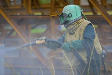 Sand blasting safety. Worker showing the protective equipment for safety when sa , #sponsored, #Worker, #showing, #protective, #Sand, #blasting #ad Sand Blasting, Cute Designs To Draw, Drain Cleaner, Commercial Cleaning, How To Remove Rust, Pressure Washing, Many Men, Water Jet, Historical Artifacts