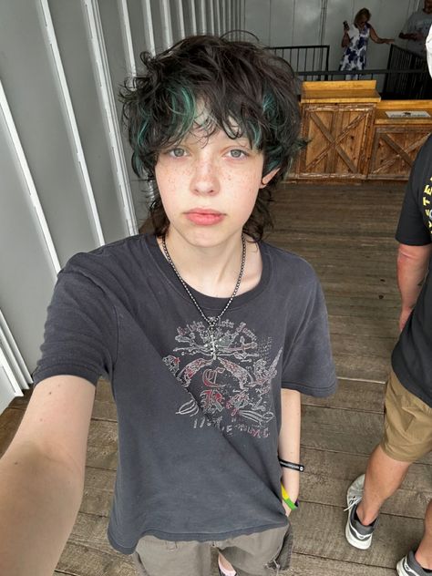 just a blue haired guy Guy Hair Highlights, Man With Long Blue Hair, Dyed Black Hair Men, Guys Colored Hair, Hair Dye Ideas For Curly Hair Men, Black And Blue Curly Hair, Short Hair With Color Ideas, Green Dyed Hair Men, Hair Color Ideas Guys