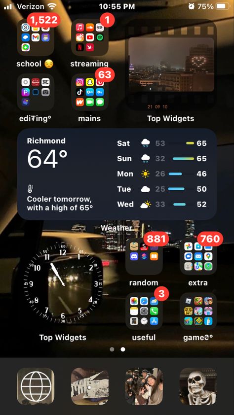 Dark Theme Iphone Home Screen, Birthday Homescreen Ideas, Organize Apps On Iphone, Iphone Tutorial, Phone Apps Iphone, Iphone Layouts, Cute Home Screens, Iphone Ideas, Ios App Iphone