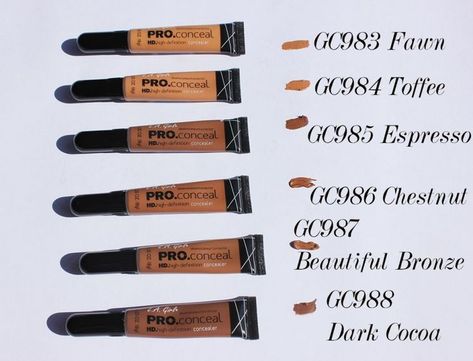 la-girl-pro-concealer-dark-swatches Beauty Doctor, La Girl Pro Concealer, Concealer Pencil, La Girl Cosmetics, Maquillage On Fleek, Pro Concealer, Root Concealer, Makeup 101, Cream Concealer