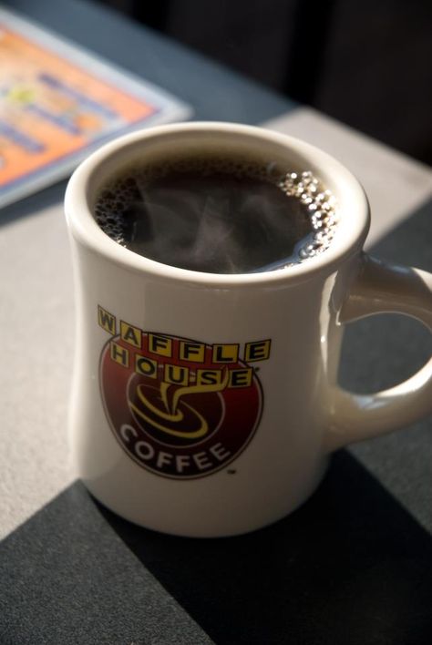 Open 24 hours for your Waffle House coffee indulgence Diner Coffee, House Coffee, Waffle House, American Diner, Coffee House, Diner, Waffles, Cottage, Canning