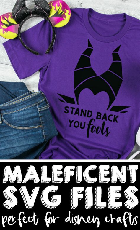 Stand Back, You Fools! The Mistress of Evil from Sleeping Beauty is arriving with these Maleficent SVG Files just in time for the new movie and Halloween!These digital files are perfect for making DIY Halloween shirts that are great for your trip to Disney World for Mickey’s Not So Scary Halloween party as well as a trip to the movie theater to see Maleficent 2! | The Love Nerds #Disneycricut #diyHalloween #disneysvg #disneyshirt Maleficent Svg, Diy Halloween Shirts, Maleficent Horns, Maleficent 2, Disney Cricut, Mistress Of Evil, Disney Trip Shirts, Diy Disney Shirts, Halloween Fonts