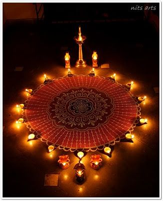 How we decorate on Diwali. Each house is decorated with lights, candles, diyas and  rangolis are designed by the entrance door. Easy Rangoli Patterns, Diya Designs, Diwali Lights, India Inspired, Rangoli Patterns, Diwali Diya, Festivals Of India, Diwali Special, Diwali Rangoli