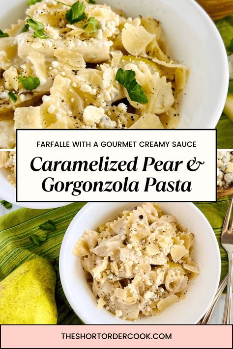 Caramelized Pear & Gorgonzola Pasta - The Short Order Cook Gorgonzola Pasta Sauce, Pear And Gorgonzola, Pear Gorgonzola, Gorgonzola Pasta, Caramelized Pear, Pear Sauce, Pancetta Pasta, Italian Chopped Salad, Pan Sauce