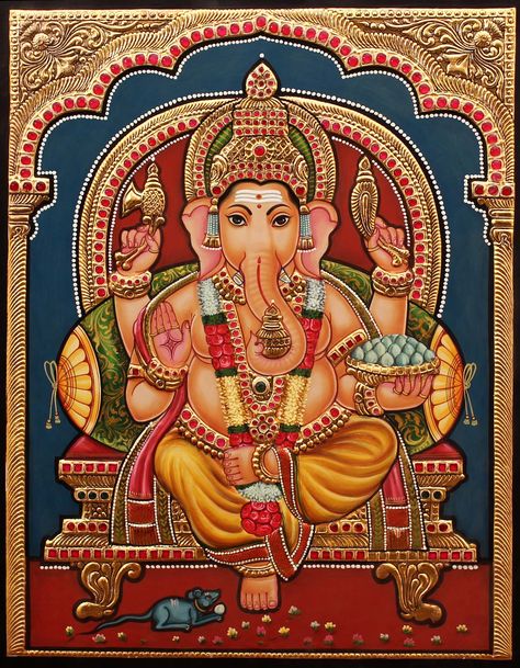 Mysore Painting Sketches, Ganesh Tanjore Painting, Thanjavur Painting, Ganesha Sketch, Tanjore Art, Mysore Painting, Tanjore Paintings, Indian Handicrafts, Lord Wallpapers